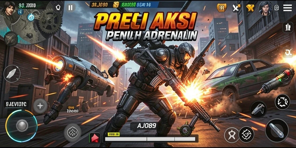 Screenshot gameplay AJO89 dengan karakter beraksi di medan pertempuran.