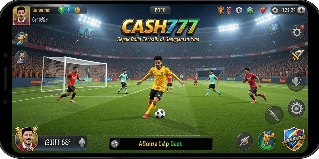 Gameplay mendebarkan di lapangan sepak bola virtual.