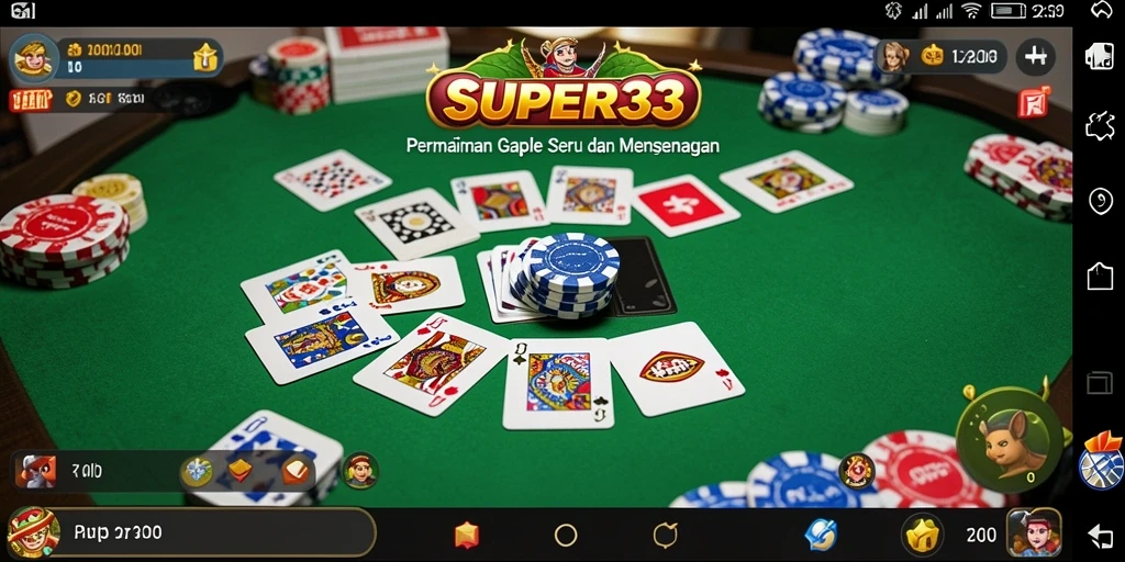 Screenshot utama SUPER33 menampilkan gameplay Gaple yang menarik dan interaktif.